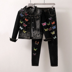 Popular set butterfly pattern denim clothes and trousers very popular